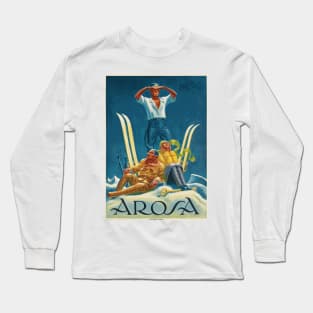 Skiing in Arosa, Switzerland - Vintage Swiss Travel Poster Long Sleeve T-Shirt